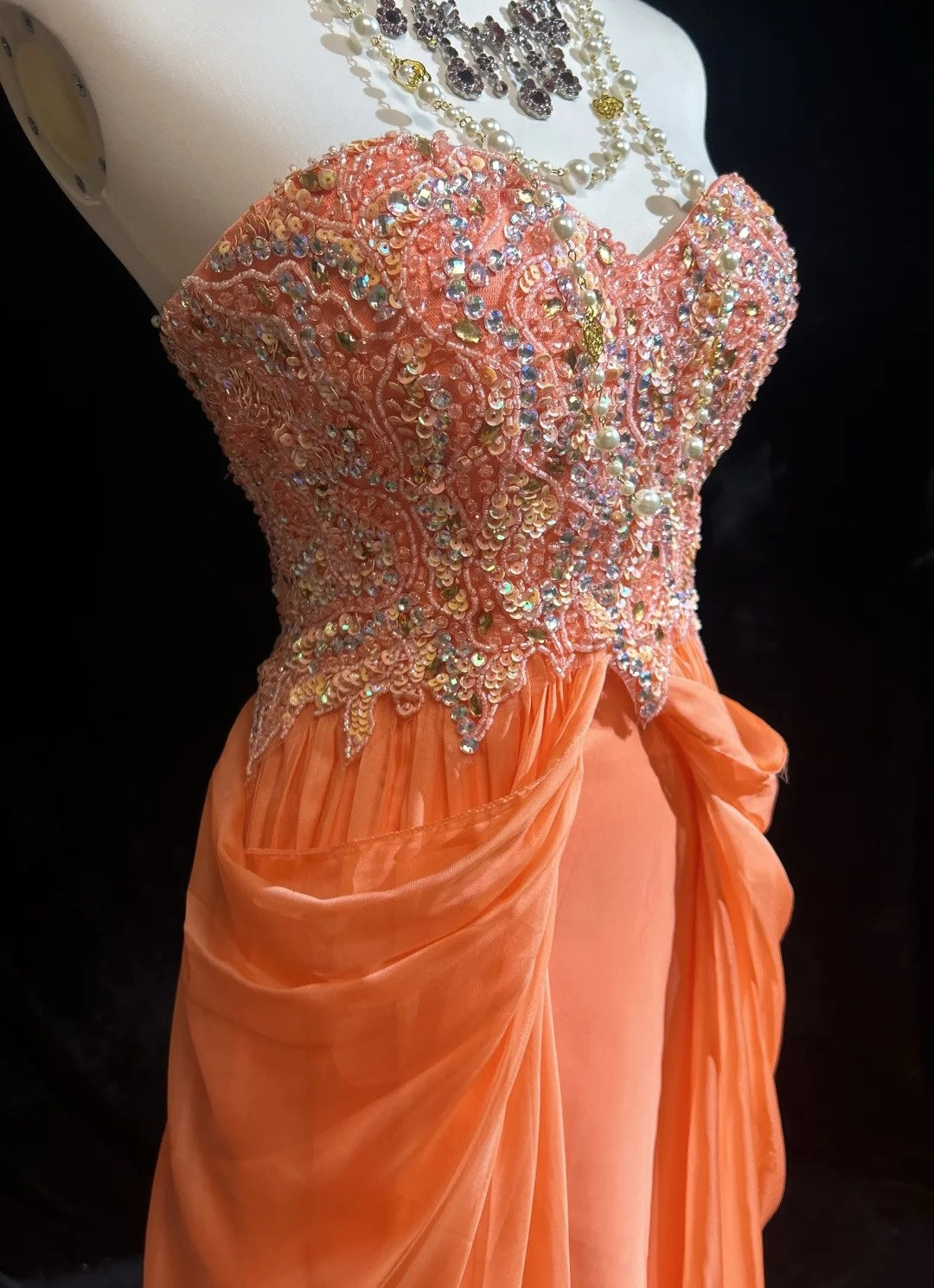 Vintage Prom Dresses A line Sweetheart Orange Ruffled Chiffon 1990s Formal Evening Gown N2666