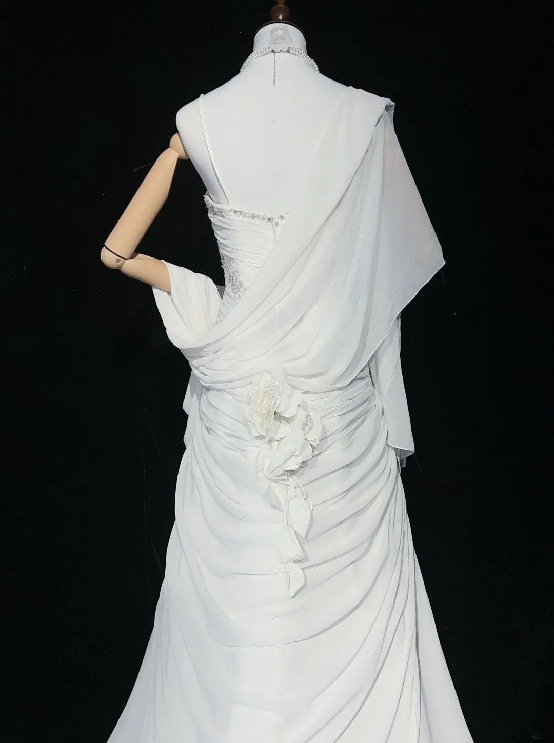 Timeless Wedding Dresses Mermaid Spaghetti Strap White Chiffon With Scarf Long Bridal Gown N3063