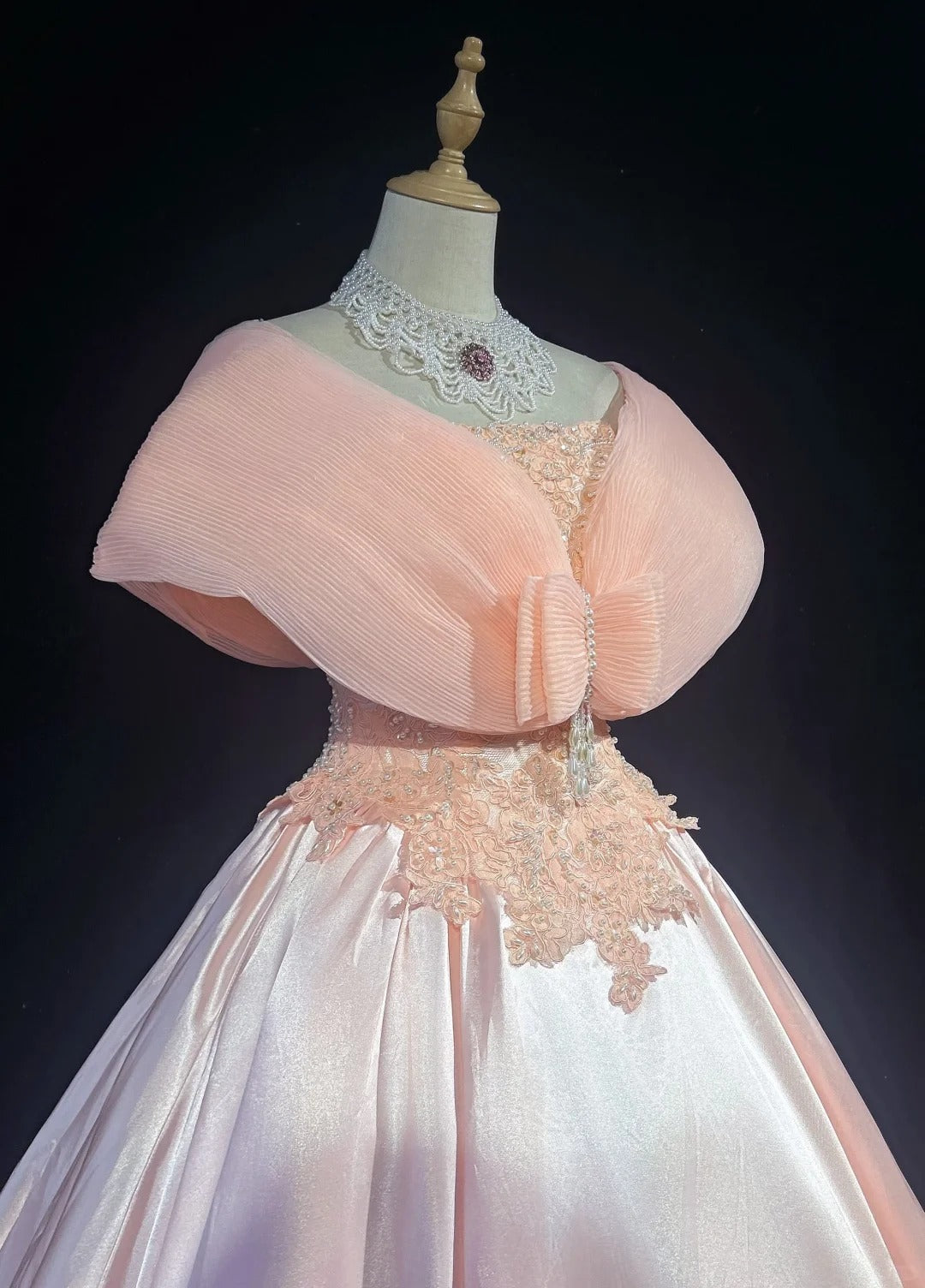 Strapless Pink Lace Appliques Ball Gown Quinceanera Dress, Sweet 15 Birthday Formal Dress RC0079
