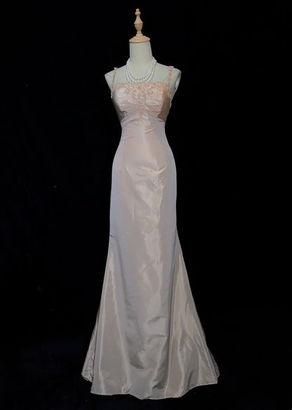 Vintage Prom Dresses Inspo Mermaid Spaghetti Strap Blush Pink Satin With Backless Appliqued Lace For Women Formal Dress N3251