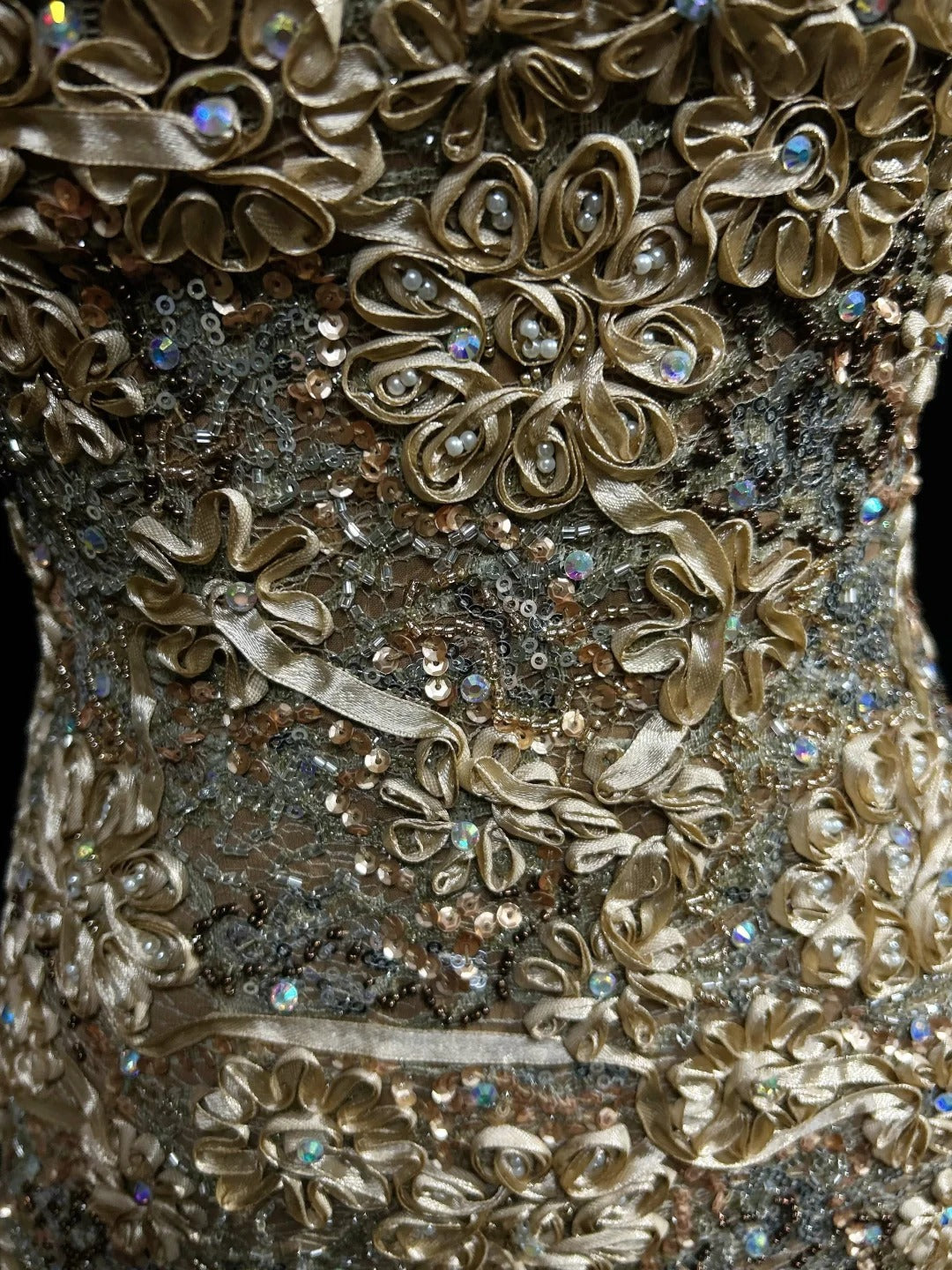 Vintage Prom Dresses 1960s Mermaid Strapless Gold Lace Long Prom Gown N3103