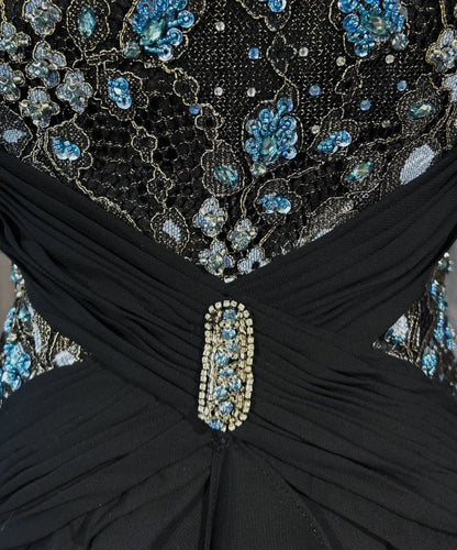 Beautiful Prom Dresses Mermaid Scoop Neck Black Tie Dress Chiffon With Beaded Bodice Long Evening Outfits N3364