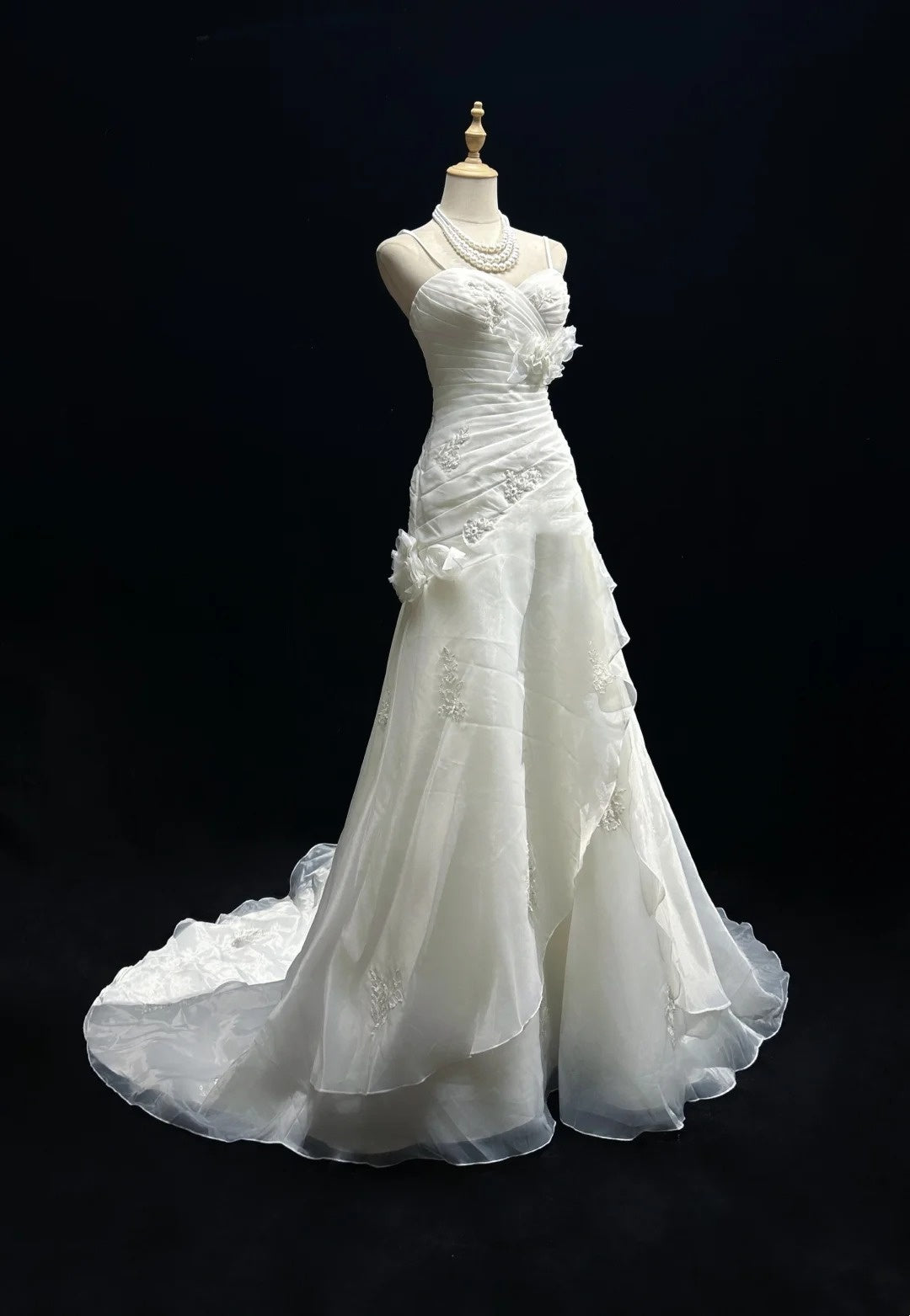 Wedding Dress Timeless Mermaid Spaghetti Straps White With Ruffled Floor Length Bridal Gown RC1151