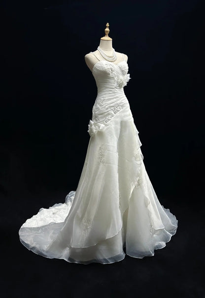 Wedding Dress Timeless Mermaid Spaghetti Straps White With Ruffled Floor Length Bridal Gown RC1151