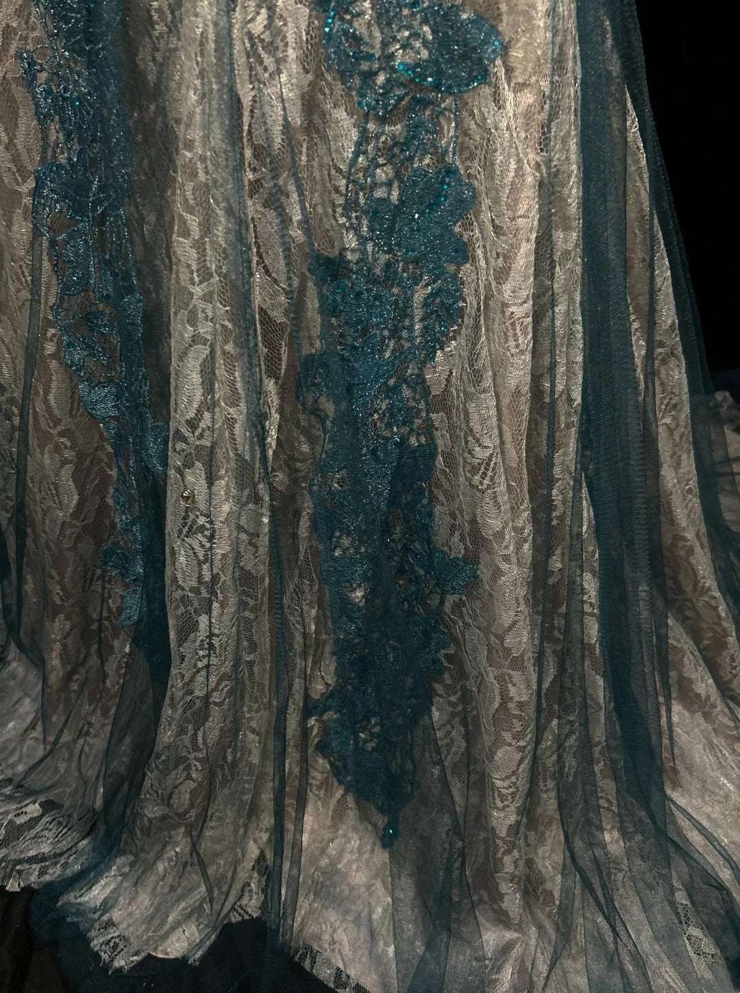 Vintage Prom Dresses Inspo Mermaid Lace Blue Tulle Lace 80s With Appliqued Formal Gowns N3366