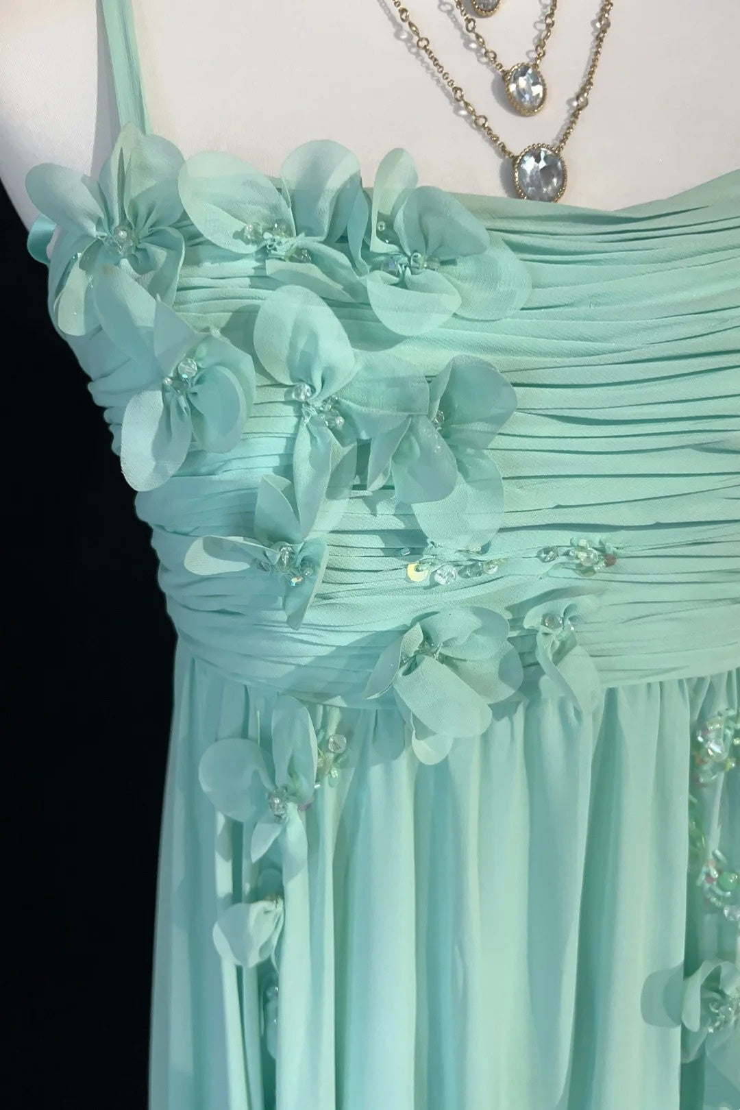 Vintage Prom Dresses A line Spaghetti Strap Mint Green Chiffon Sleeveless 1980s Long Formal Evening Gown N2630