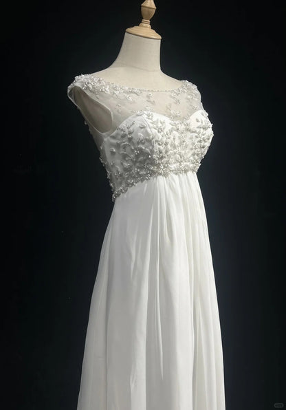 Fairytale Fantasy Art Wedding Dresses A line Scoop White Beads Long Brides Dress Bridal Gowns N2600