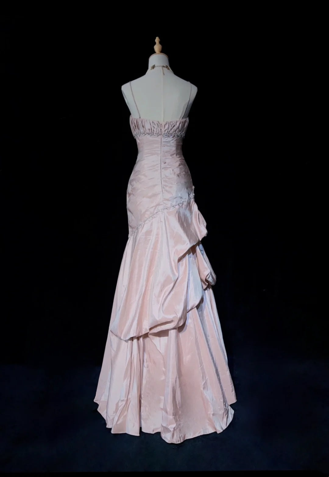 Vintage Prom Dresses Mermaid Spaghetti Strap Taffeta Light Pink With Silver Beads 1950s Long Formal Gown N2597