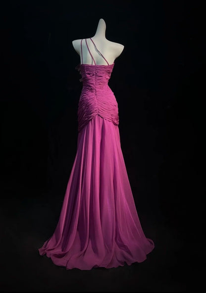 Fuchsia Prom Dress Inspo Mermaid One Shoulder Chiffon With Appliques Birthday Outfits Formal Party Gown RC0107