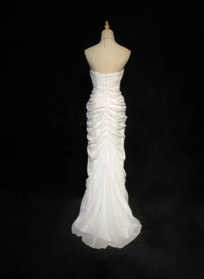 Classy Prom Dresses Mermaid Sweetheart White Chiffon With Ruffle Long Formal Dress N2895
