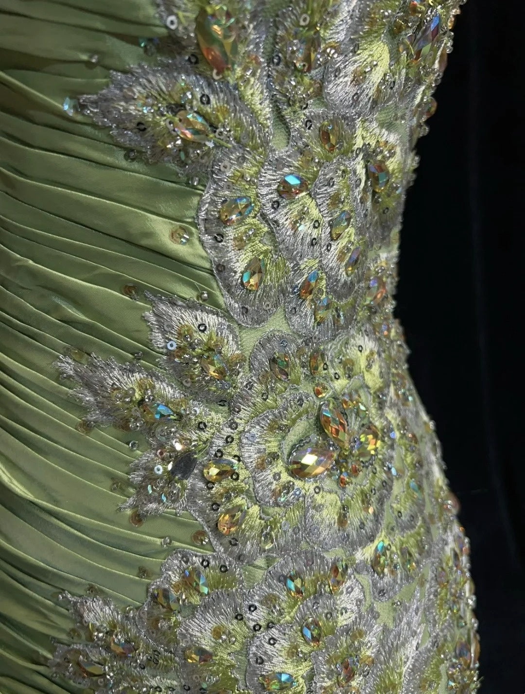 Vintage Prom Dresses Mermaid Spaghetti Strap Sage Green With Appliques 80s Long Formal Gown N2728