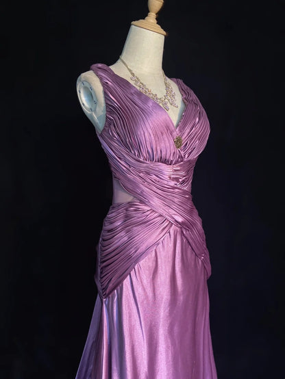 Modest Prom Dresses Inspo Mermaid V Neck Satin With Ruffled Train For Women Formal Dress N3229