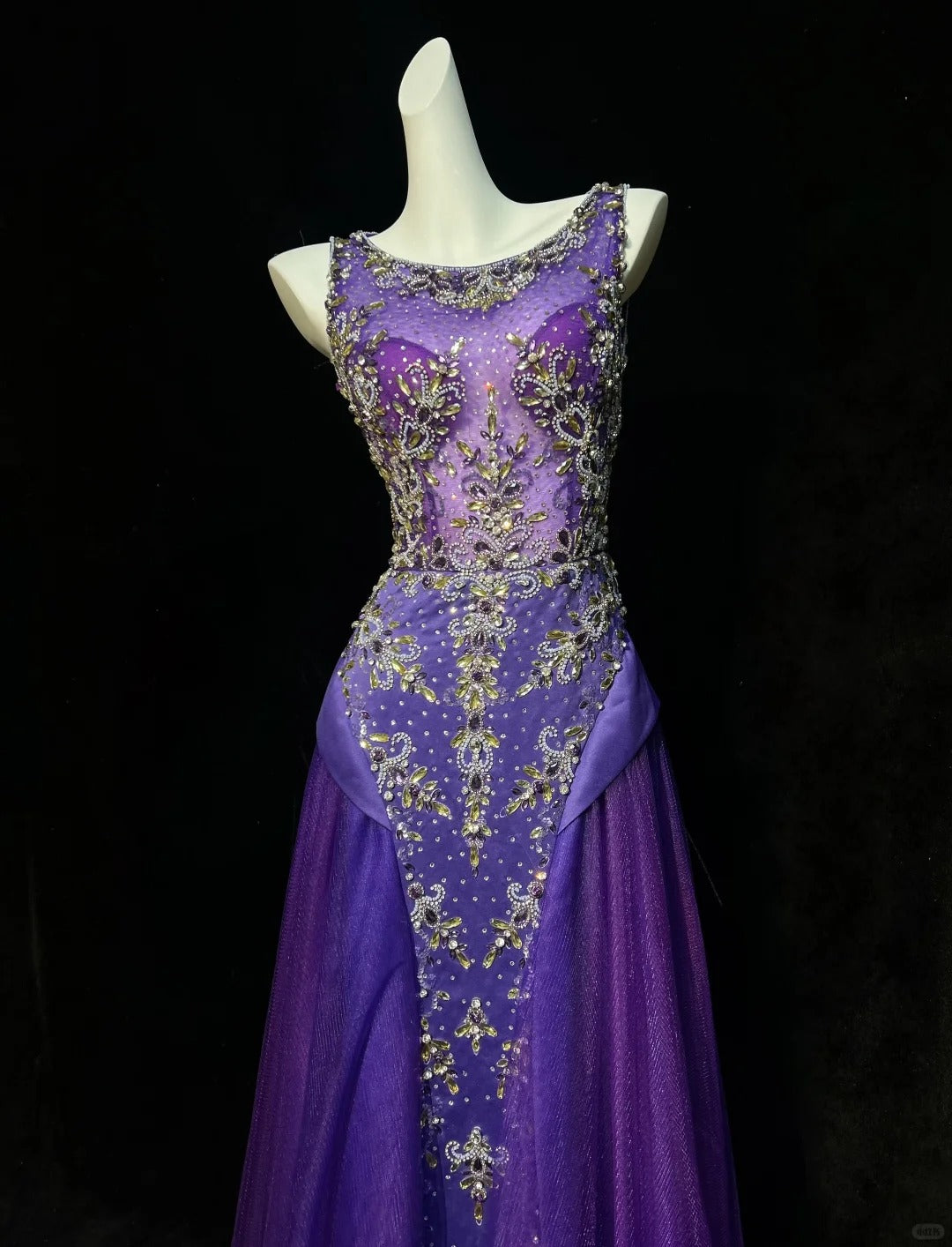 Vintage Mermaid Boat Neck Purple With Beading Tulle Floor Length Prom Dresses Inspo Evening Outfits RB4343