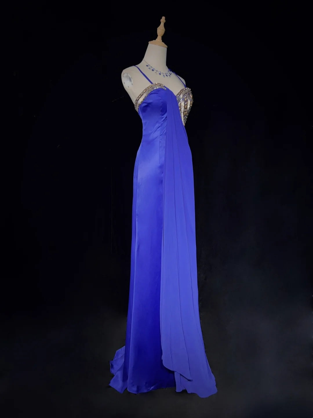 Vintage Prom Dresses Mermaid Spaghetti Strap Royal Blue 70s With Beading Long Formal Party Dress N2516