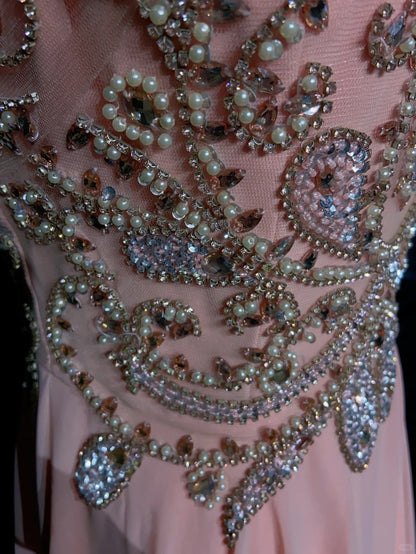Modest Prom Dresses A line Halter Pink Chiffon With Beading Long Evening Outfits N3464