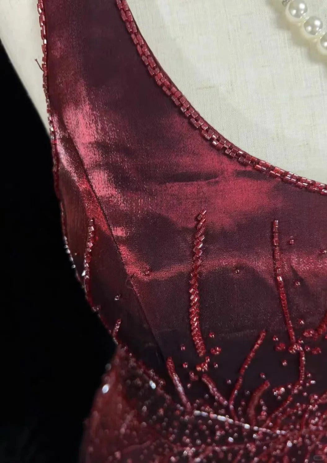Vintage Prom Dresses A line Square Burgundy With Sparkles Beaded 80s Evening Formal Dress RB3278