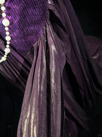 Vintage Prom Dresses 1960s Mermaid Spaghetti Strap Purple With Beaded Long Prom Gown N3117