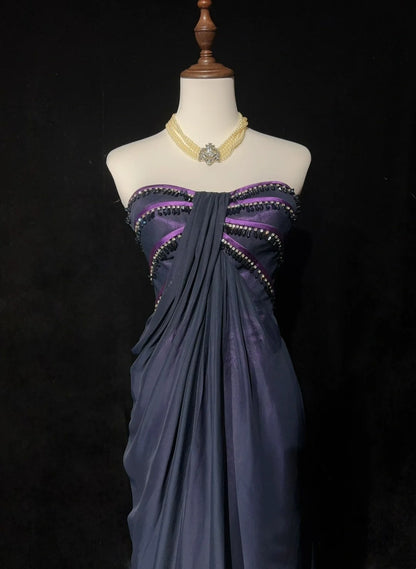 Vintage Prom Aesthetic Dresses A line Sweetheart Purple With Beading Long Formal Dress N3064