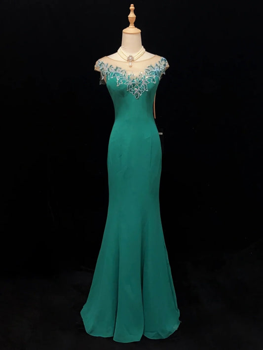 Vintage Prom Dresses Inspo Mermaid Scoop Green With Beading For Women Formal Dress N3223