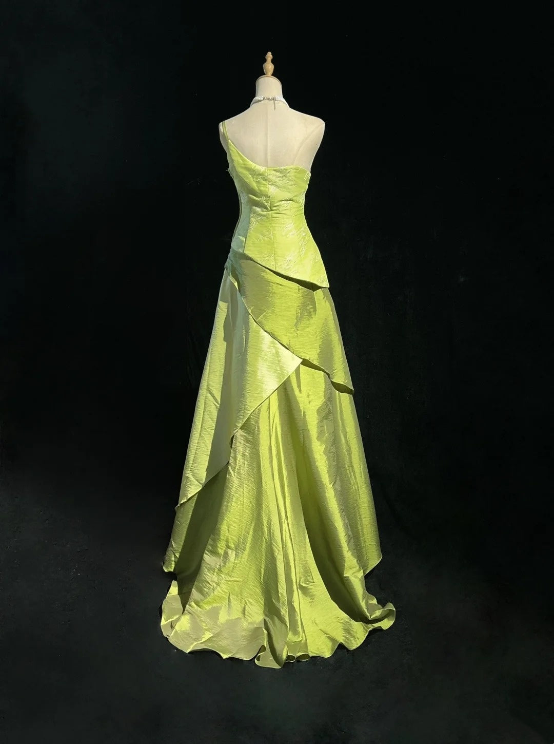 Green Prom Dress Inspo A line One Shoulder Taffeta 18th Birthday Outfits Formal Party Gown RC0113