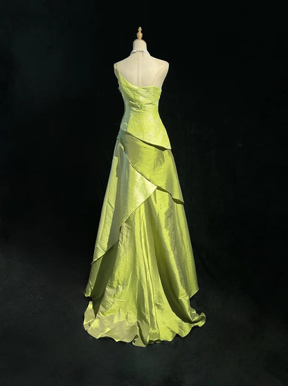 Green Prom Dress Inspo A line One Shoulder Taffeta 18th Birthday Outfits Formal Party Gown RC0113