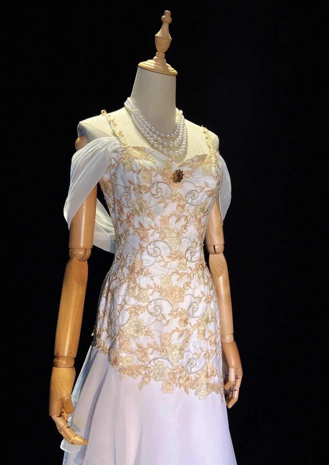 Beautiful Prom Dresses Mermaid Spaghetti Strap Gold Lace With Sleeves Long Formal Evening Outfits N3659