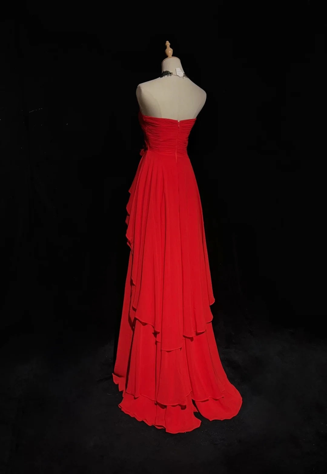 Vintage Prom Dresses A Line Sweetheart Red 70s With Ruffles Chiffon Long Formal Party Dress N2524