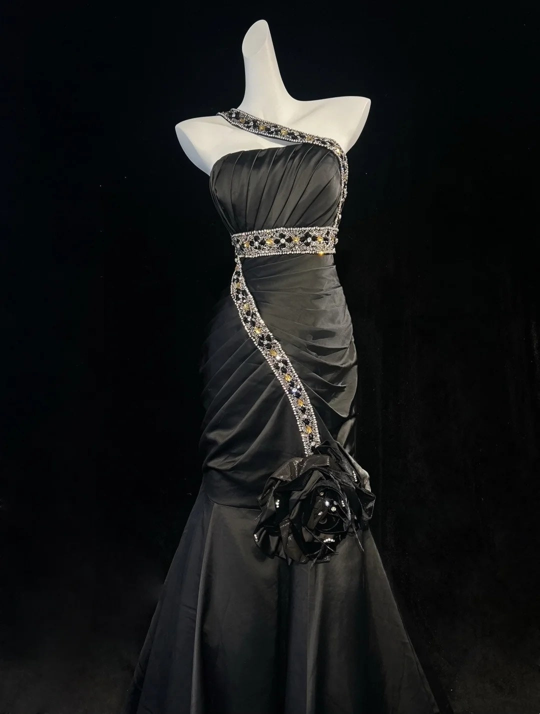 Vintage Mermaid One Shoulder Black Tie Dress Evening Long Prom Dresses Formal Outfits RB3936