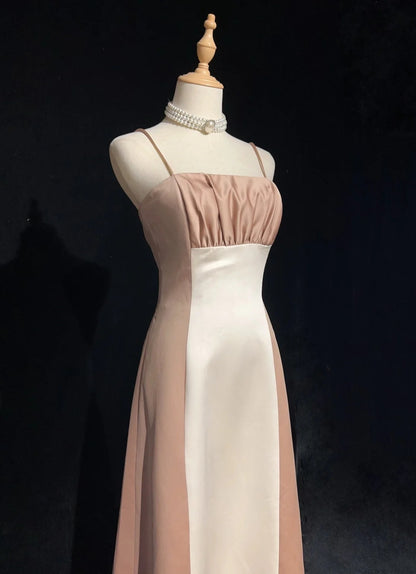 Elegant A Line Spaghetti Strap Chamapgne Ivory Satin Formal Dress Long Prom Dresses N2723