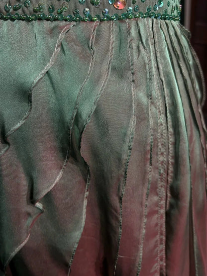 Classy Prom Dresses A line V Neck Green Tiered Layers Chiffon With Ruffle Long Formal Dress N2897