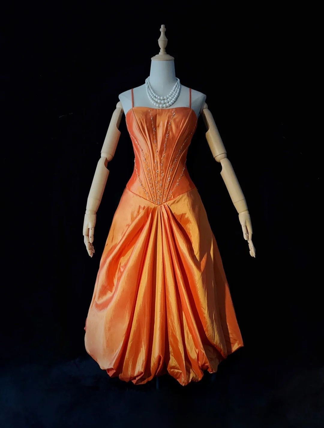 Timeless Prom Dresses Ball Gown Spaghetti Strap Orange Taffeta With Beading Cape Evening Outfits N3239