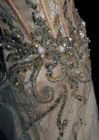 Vintage Prom Dresses 90s A line Spaghetti Strap Champagne Tulle Long Semi Formal Evening Outfits N3651