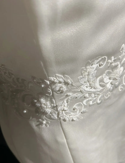 Unique Wedding Dresses Mermaid Halter Satin Boho Embroidery White Long Bridal Gown N3290