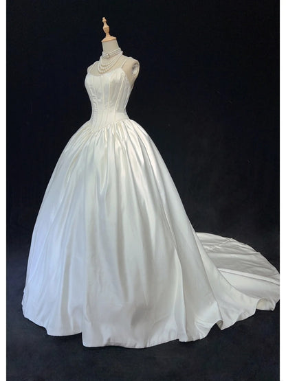 Unique Wedding Dresses Ball Gown Spaghetti Strap White With Ruffled Pearls Long Bridal Gown N3629