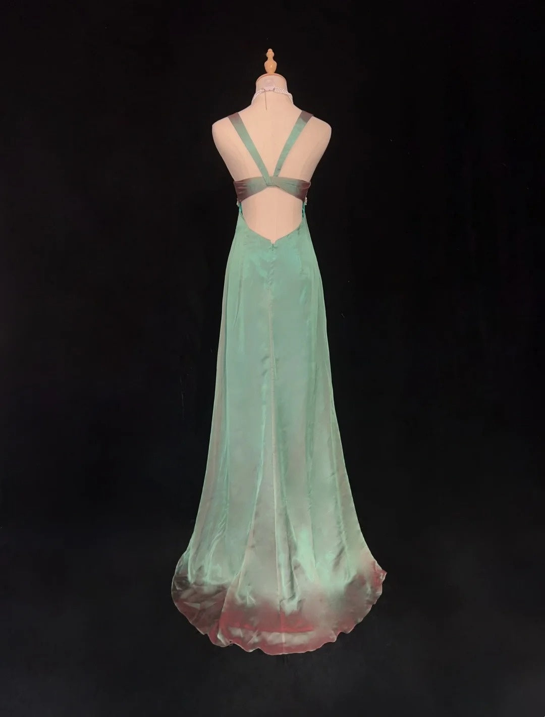 Vintage Prom Dresses A line Sweetheart With Straps Green Chiffon Sleeveless 1990s Long Formal Evening Gown N2634