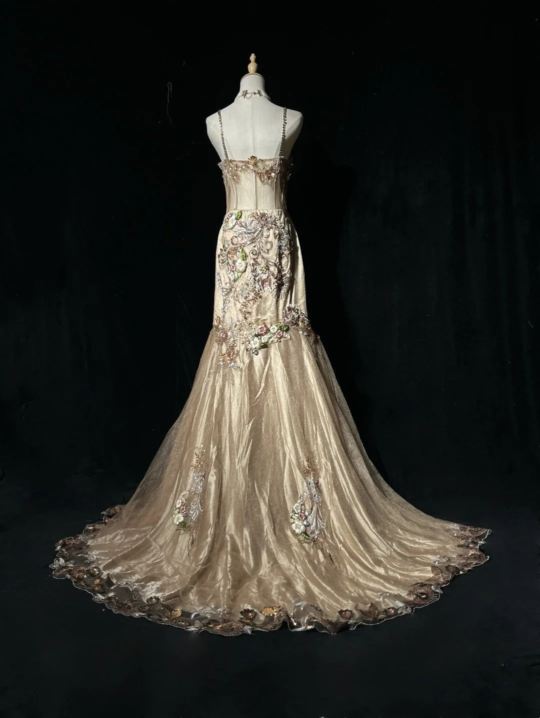 Champagne Prom Dress Inspo Mermaid Spaghetti Straps With Beading Modest Long Formal Party Gown RC0089