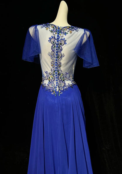 Royal Blue Prom Dress Inspo A line Jewel Chiffon With Beaded Birthday Outfits Formal Party Gown RC0126