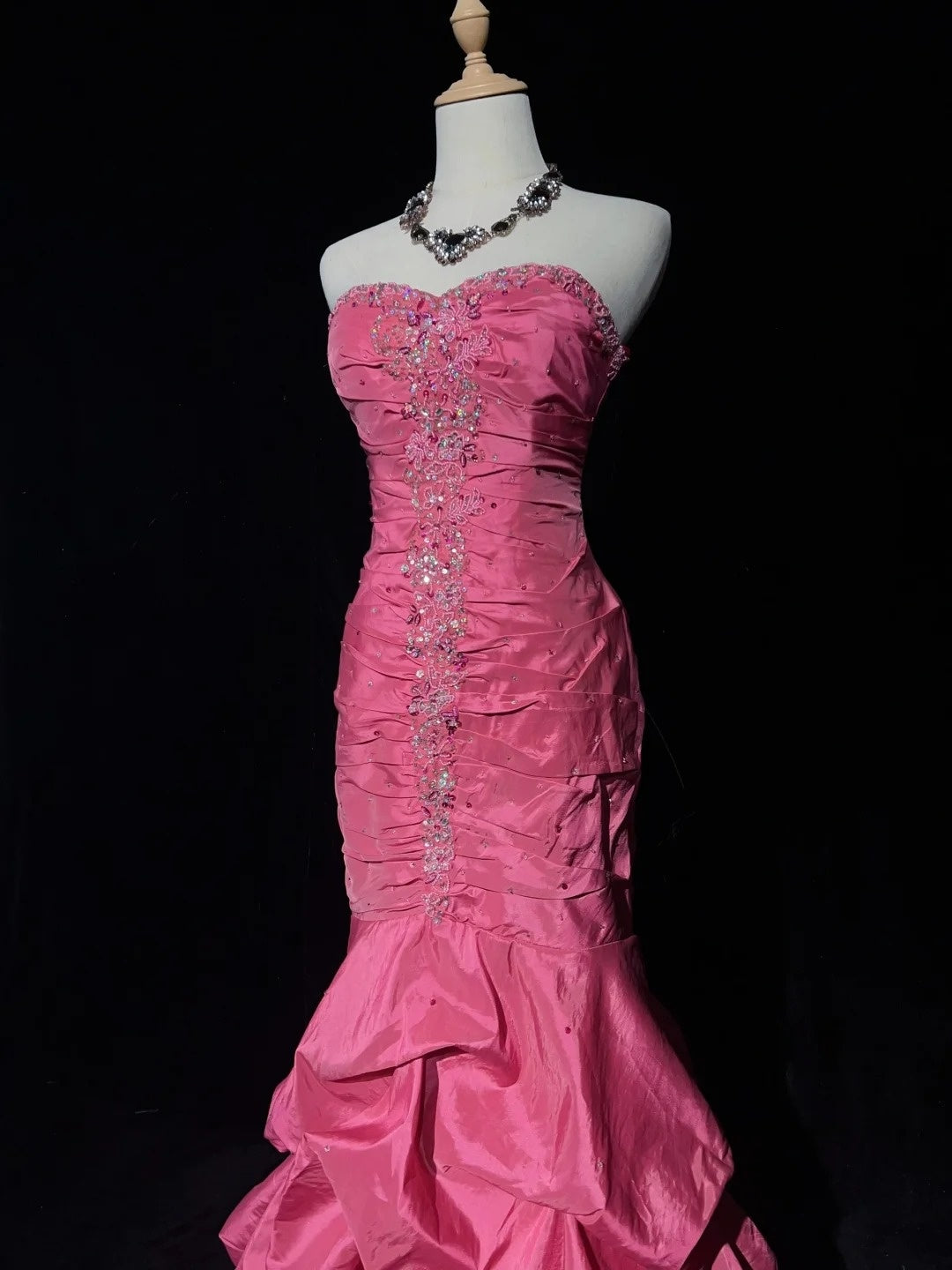 Vintage Prom Dresses Mermaid Sweetheart Pink Satin With Tiered Layers 90s Long Evening Gown N2916