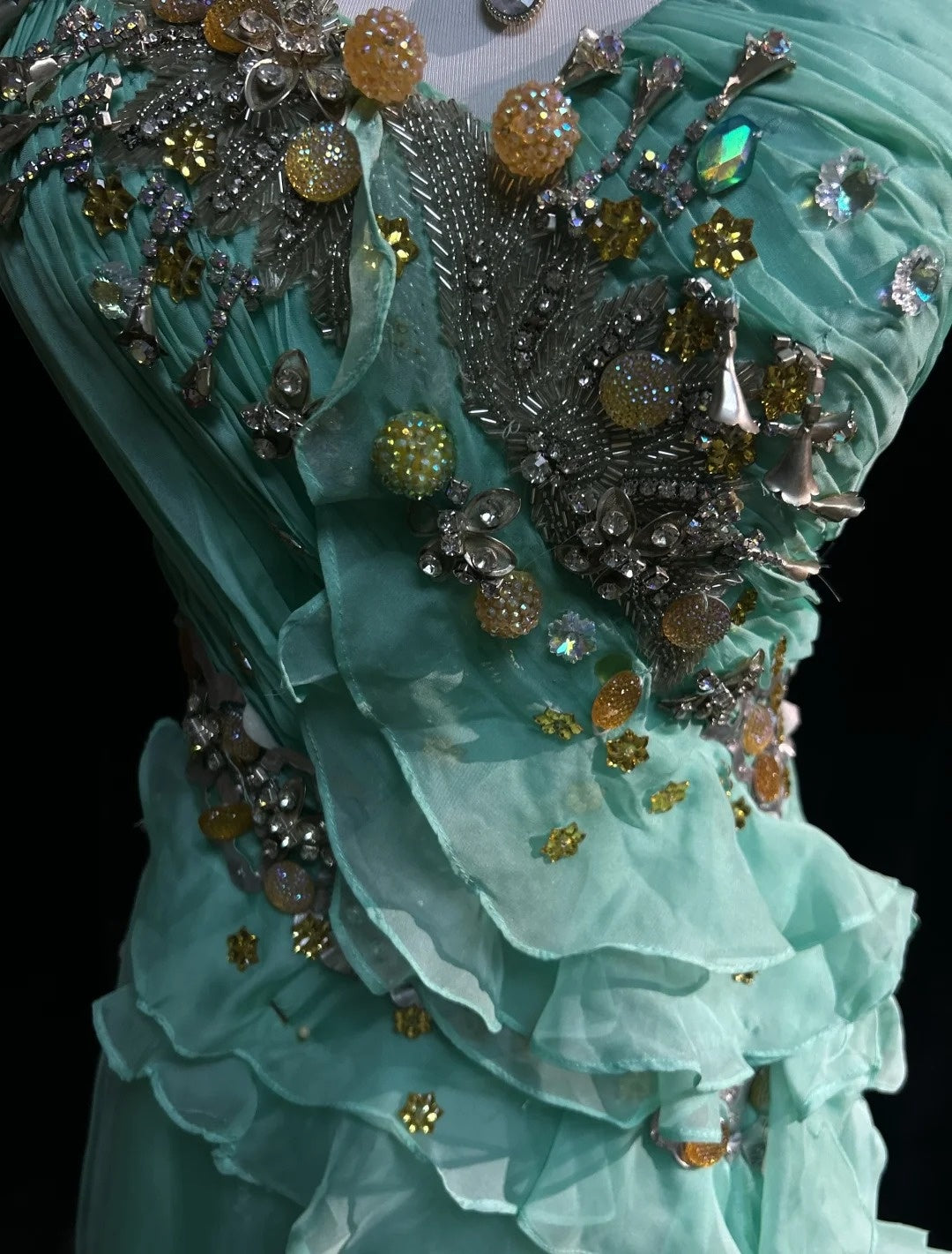 Vintage Prom Dresses A Line One Shoulder Mint Green 70s With Ruffles Chiffon Long Formal Party Dress N2525