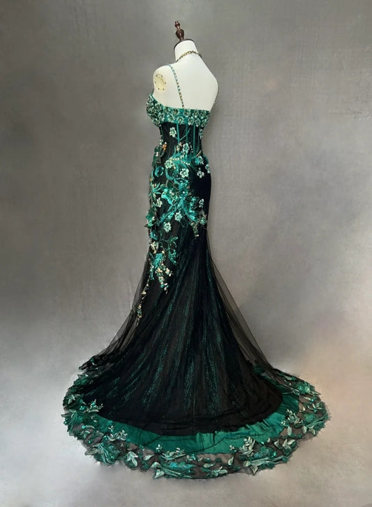 Vintage Prom Dresses Inspo Mermaid Spaghetti Strap Black Tulle Blue Lace With Beading For Women Formal Dress N3216