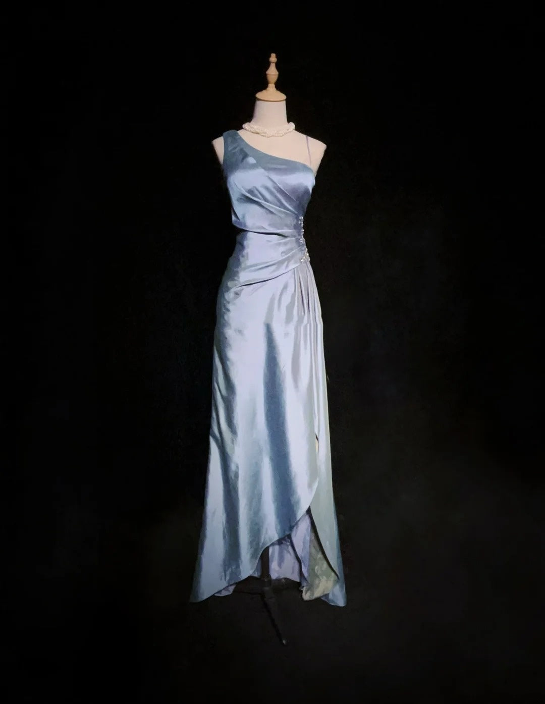 Classy Prom Dresses A Line One Shoulder Lavender Satin With Ruffle Long Formal Gown N2911