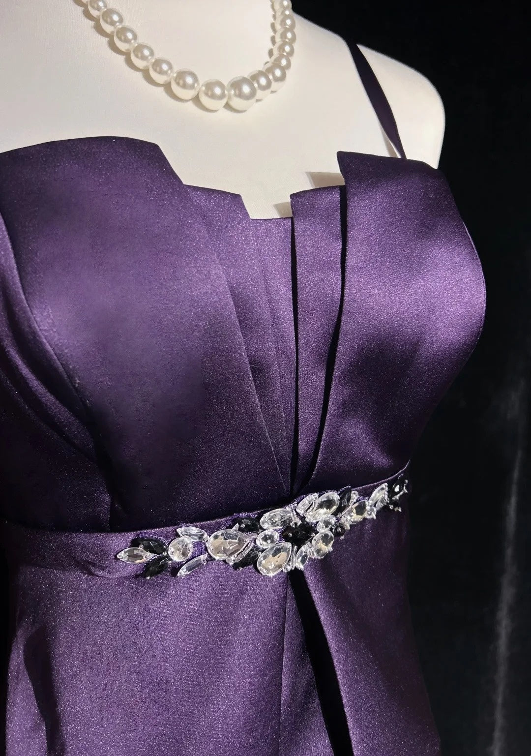 Simple Prom Dresses A Line Spaghetti Strap Grape Tea Length Formal Party Dress N2530