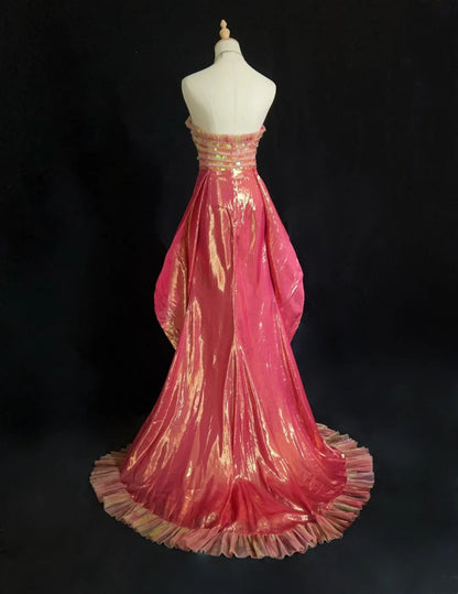 Glamorous Prom Dresses Mermaid Sweetheart Pink High Low With Beading Formal Dress N2887