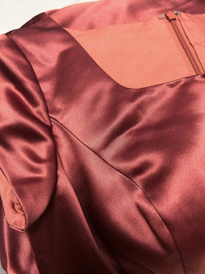 Vintage Prom Dresses 80s Ball Gown Square Neck Rust Red Satin Short Sleeves With Ruffled Semi Formal Evening Outfits N3625