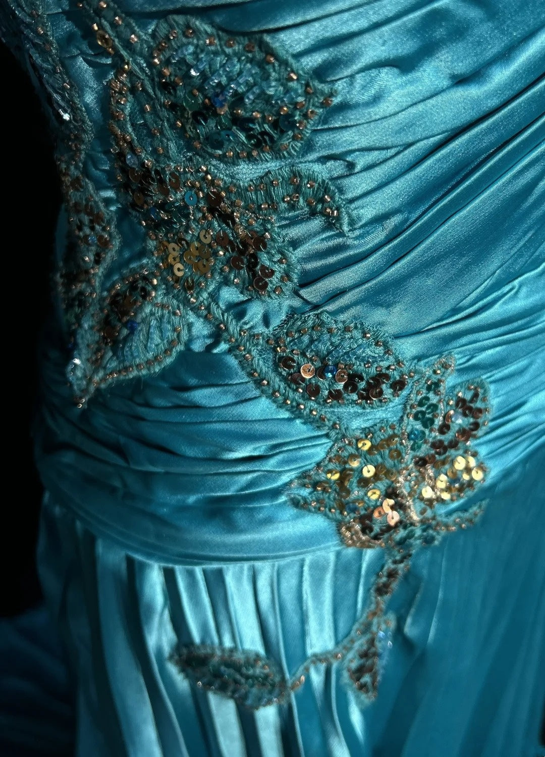Vintage Prom Aesthetic Dresses A line Blue Satin With Beading Appliqued Long Formal Dress N3024