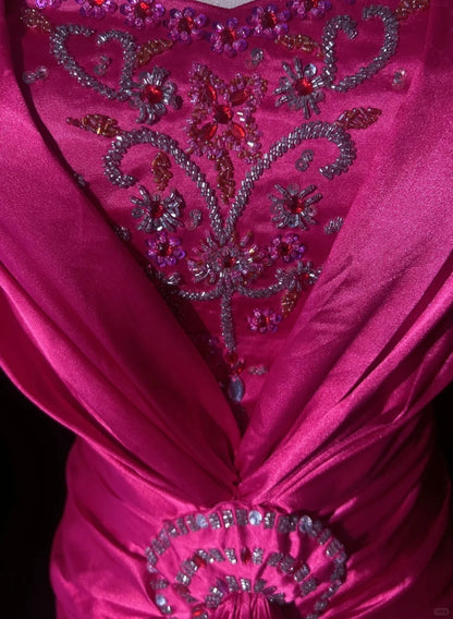 Hot Pink Prom Dress Inspo Mermaid Sweetheart Satin With Beading 18th Birthday Outfits Formal Party Gown RC0121