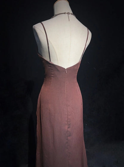 Modest Prom Dresses Mermaid Spaghetti Strap Brown Sleeveless With Ruffled Formal Evening Dress N3838