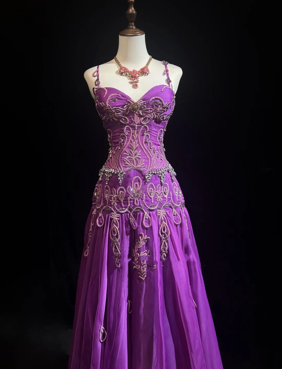 Vintage Prom Dresses Mermaid Spaghetti Strap Purple Chiffon With Beads Appliques Floor Length 80s Formal Gown N2583
