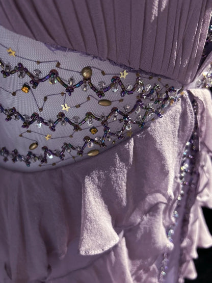 Vintage Prom Dresses A line Halter Lilac Chiffon With Ruffles Beading Long Formal Dress N2465