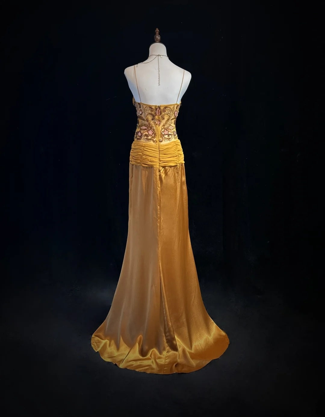 Vintage Prom Dresses Mermaid Spaghetti Strap Gold With Ruffle Beads Chiffon 90s Formal Gown N2588